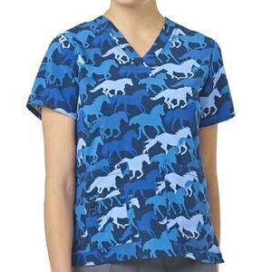 Carhartt Force Women’s Blue Horse Run 5-Pocket Stretch V-Neck Scrub Top Size S
